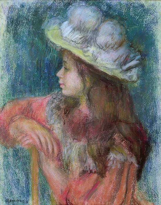 Pierre Auguste Renoir Seated Young Girl in a White Hat 1884 pastel on paper MeisterDrucke 224460